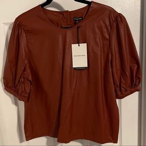 Faux Leather Puff Sleeve Blouse